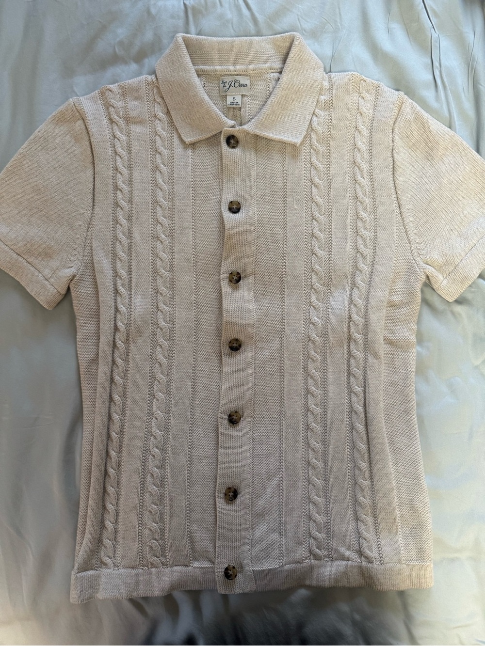 J. Crew Men's Cream Cable-Knit Short-Sleeve Cardigan